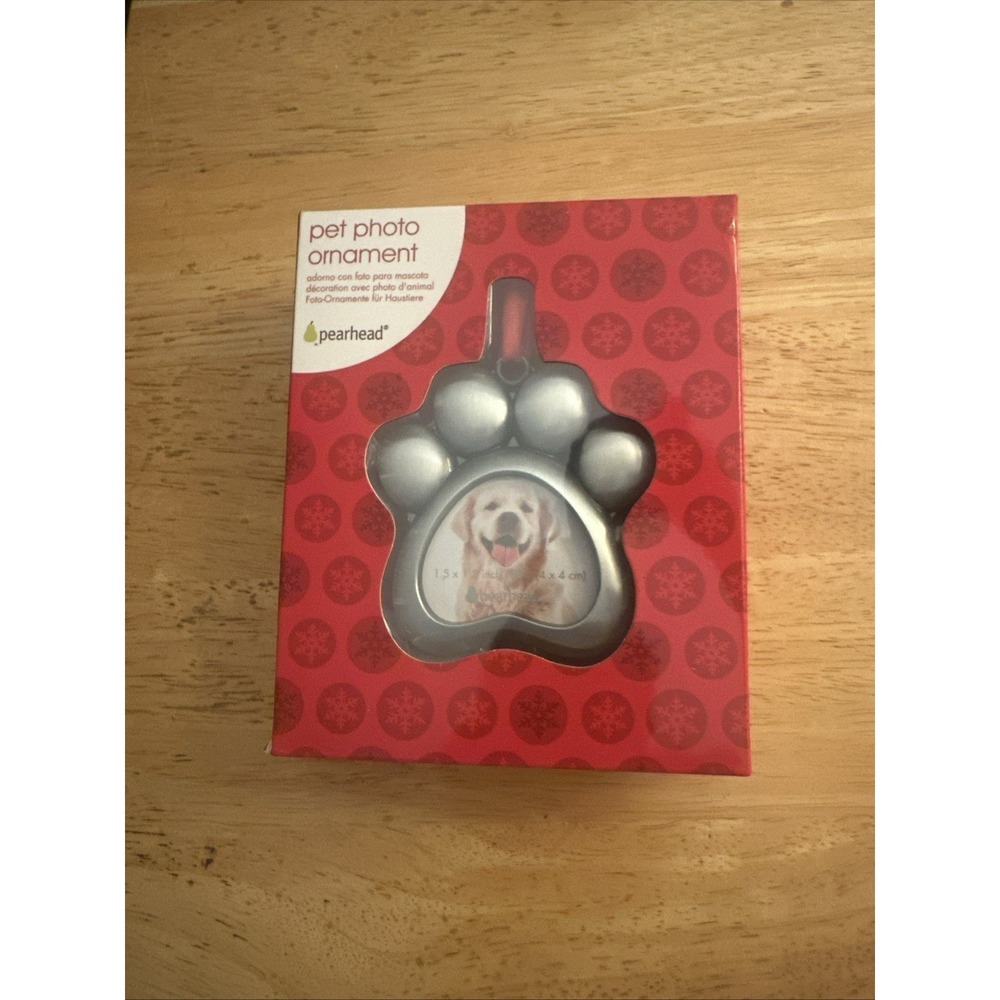 Pet Pawprint Metal Holiday Photo Frame Ornament Christmas Pearhead